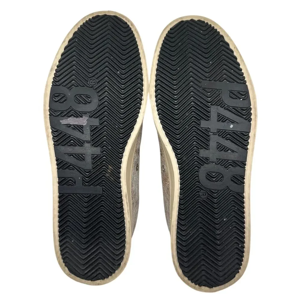 P448 John Low Top Sneakers Gold Metallic White Leather Women’s Casual Sz 40/ 9.5